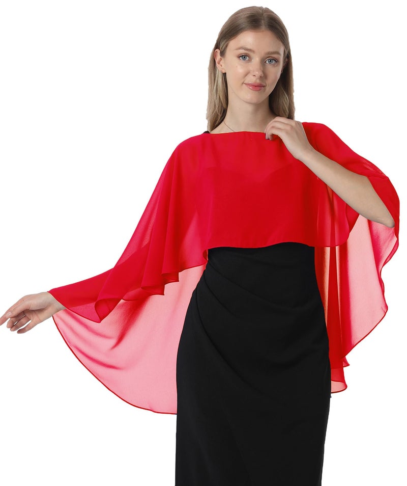 Hotshawl Capelets for women Chiffon Cape Shawls and Wraps for Evening Dress Wedding Capes Cover Up (Red) - Image 4